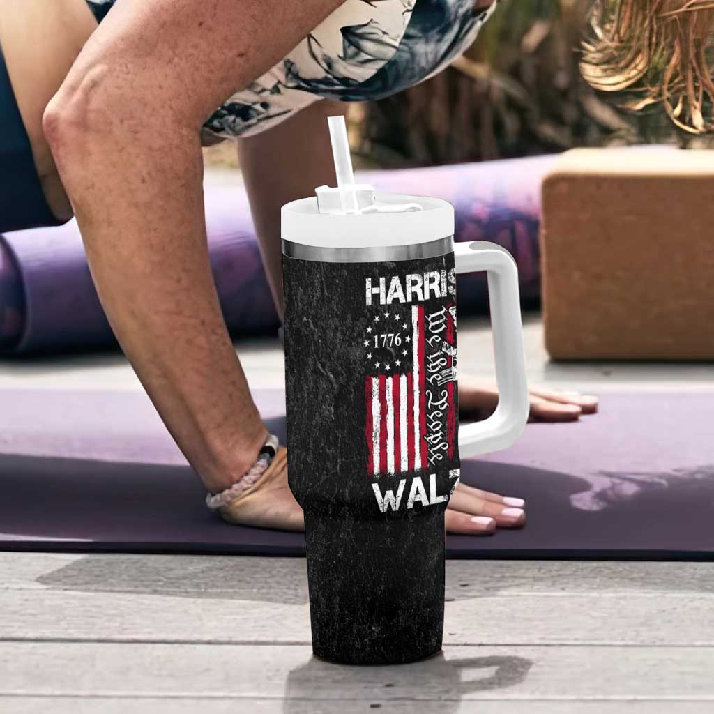 Harris Walz Waltz 2024 Tumbler With Handle US Flag Gun Democratic Madam President 4th Of July - Wonder Print Shop