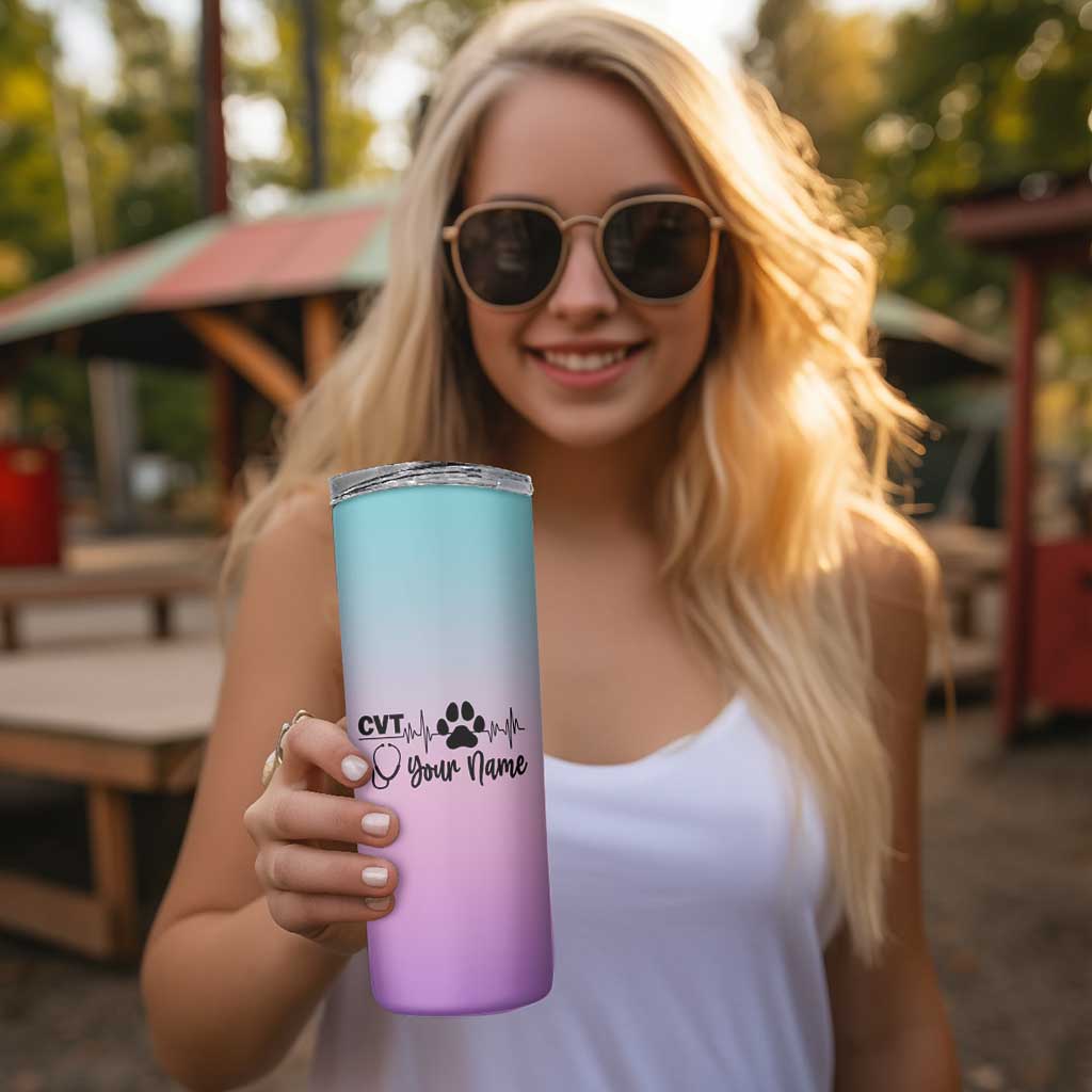 Personalized Vet Tech Skinny Tumbler Custom Name Funny Vet Staff Appreciation Gift Tarot Card - Wonder Print Shop