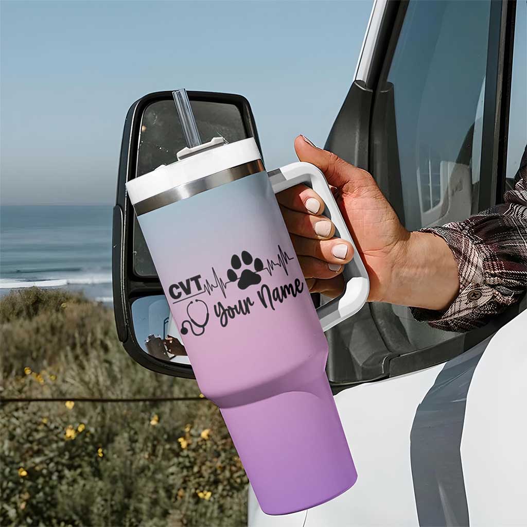 Personalized Vet Tech Tumbler With Handle Custom Name Funny Vet Staff Appreciation Gift Tarot Card - Wonder Print Shop