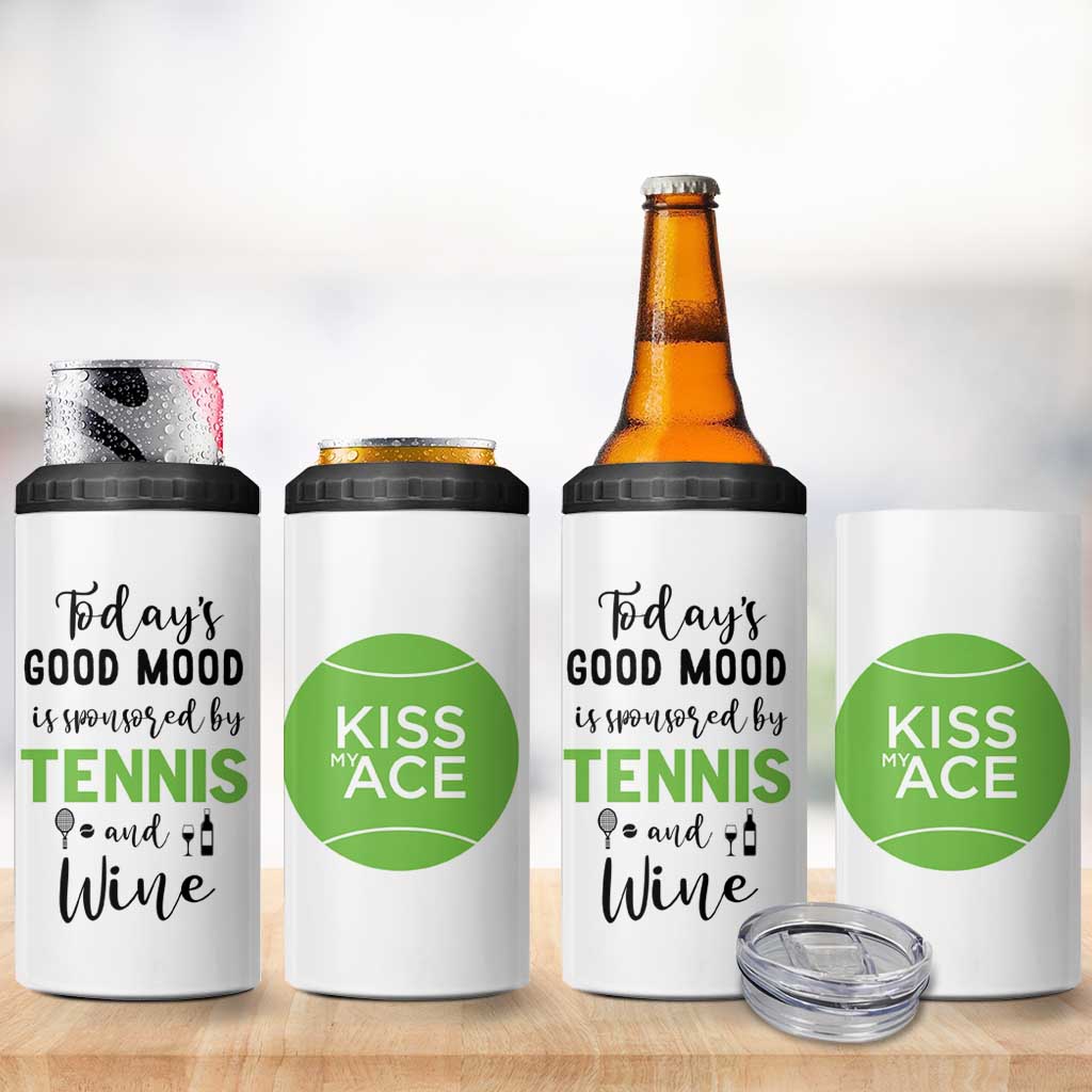 Tennis And Wine Lovers 4 in 1 Can Cooler Tumbler Today's Good Mood Is Sponsored - Wonder Print Shop