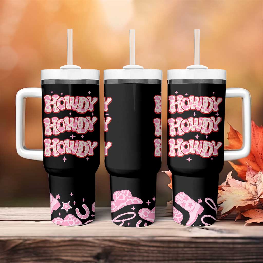 Howdy Cowgirl Tumbler With Handle Western Girl Country Rodeo Pink Cowgirl