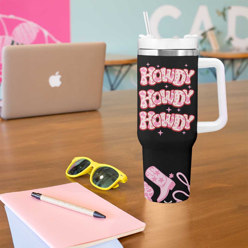Howdy Cowgirl Tumbler With Handle Western Girl Country Rodeo Pink Cowgirl