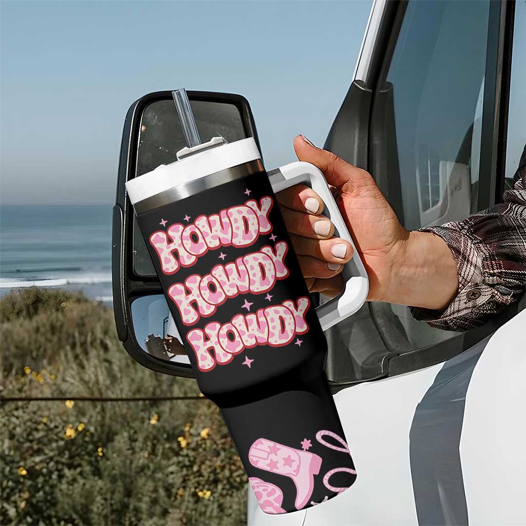 Howdy Cowgirl Tumbler With Handle Western Girl Country Rodeo Pink Cowgirl