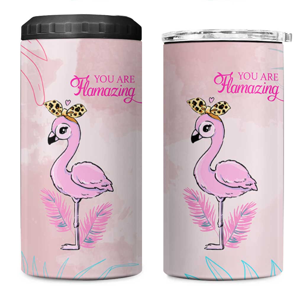 Positive Flamingo Gifts 4 in 1 Can Cooler Tumbler Emotional Support Flamingo Affirmation