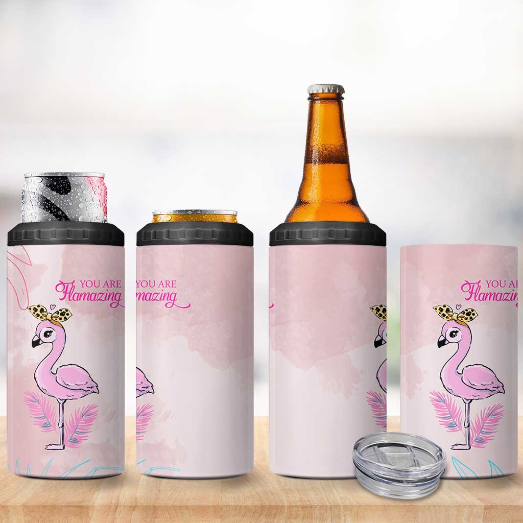 Positive Flamingo Gifts 4 in 1 Can Cooler Tumbler Emotional Support Flamingo Affirmation