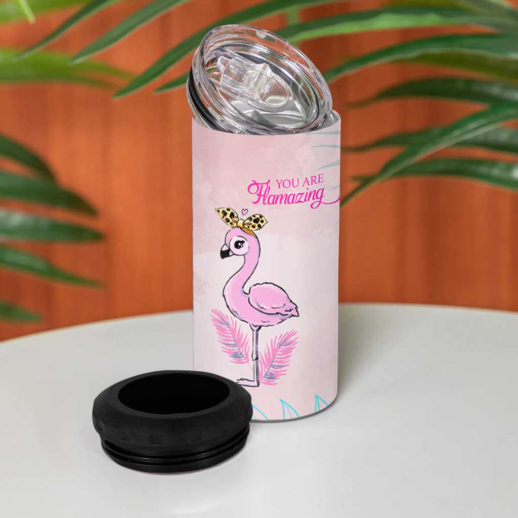 Positive Flamingo Gifts 4 in 1 Can Cooler Tumbler Emotional Support Flamingo Affirmation