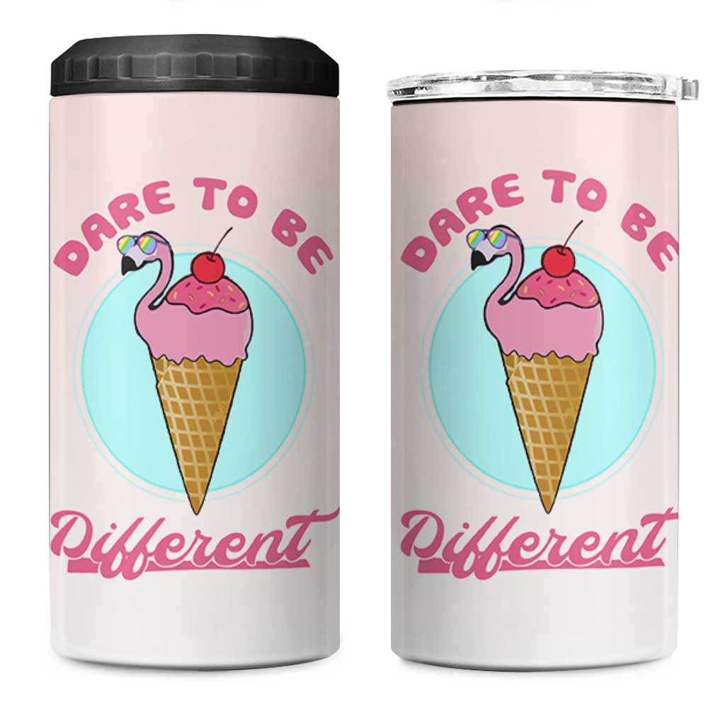 Positive Flamingo Gifts 4 in 1 Can Cooler Tumbler Dare To Be Different Flamingo Affirmation Gift