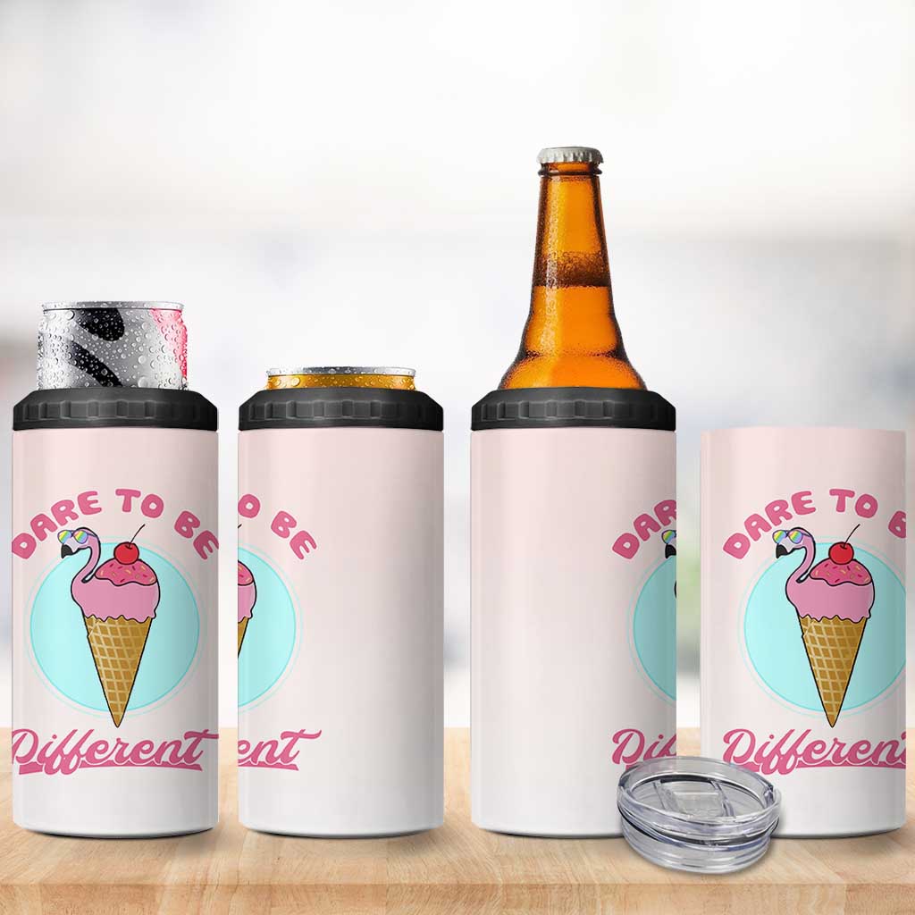 Positive Flamingo Gifts 4 in 1 Can Cooler Tumbler Dare To Be Different Flamingo Affirmation Gift