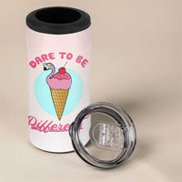 Positive Flamingo Gifts 4 in 1 Can Cooler Tumbler Dare To Be Different Flamingo Affirmation Gift