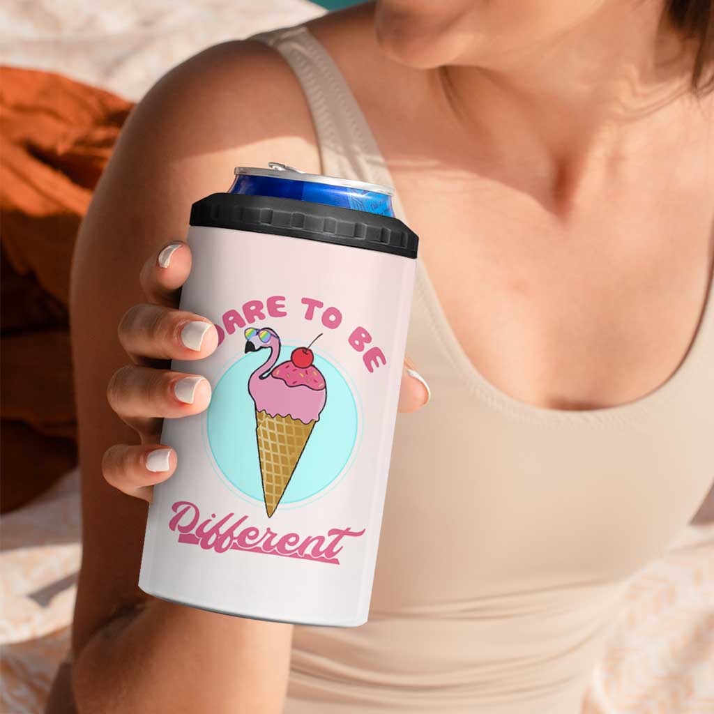 Positive Flamingo Gifts 4 in 1 Can Cooler Tumbler Dare To Be Different Flamingo Affirmation Gift