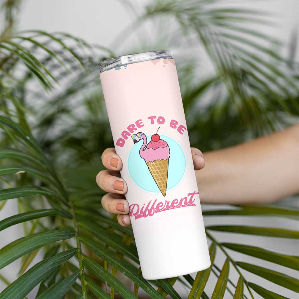 Positive Flamingo Gifts Skinny Tumbler Dare To Be Different Flamingo Affirmation Gift