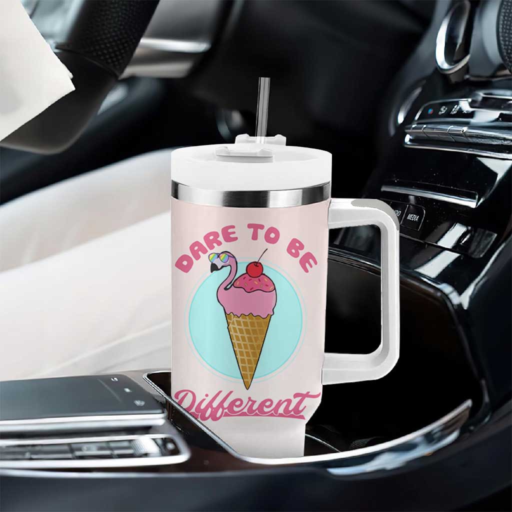 Positive Flamingo Gifts Tumbler With Handle Dare To Be Different Flamingo Affirmation Gift
