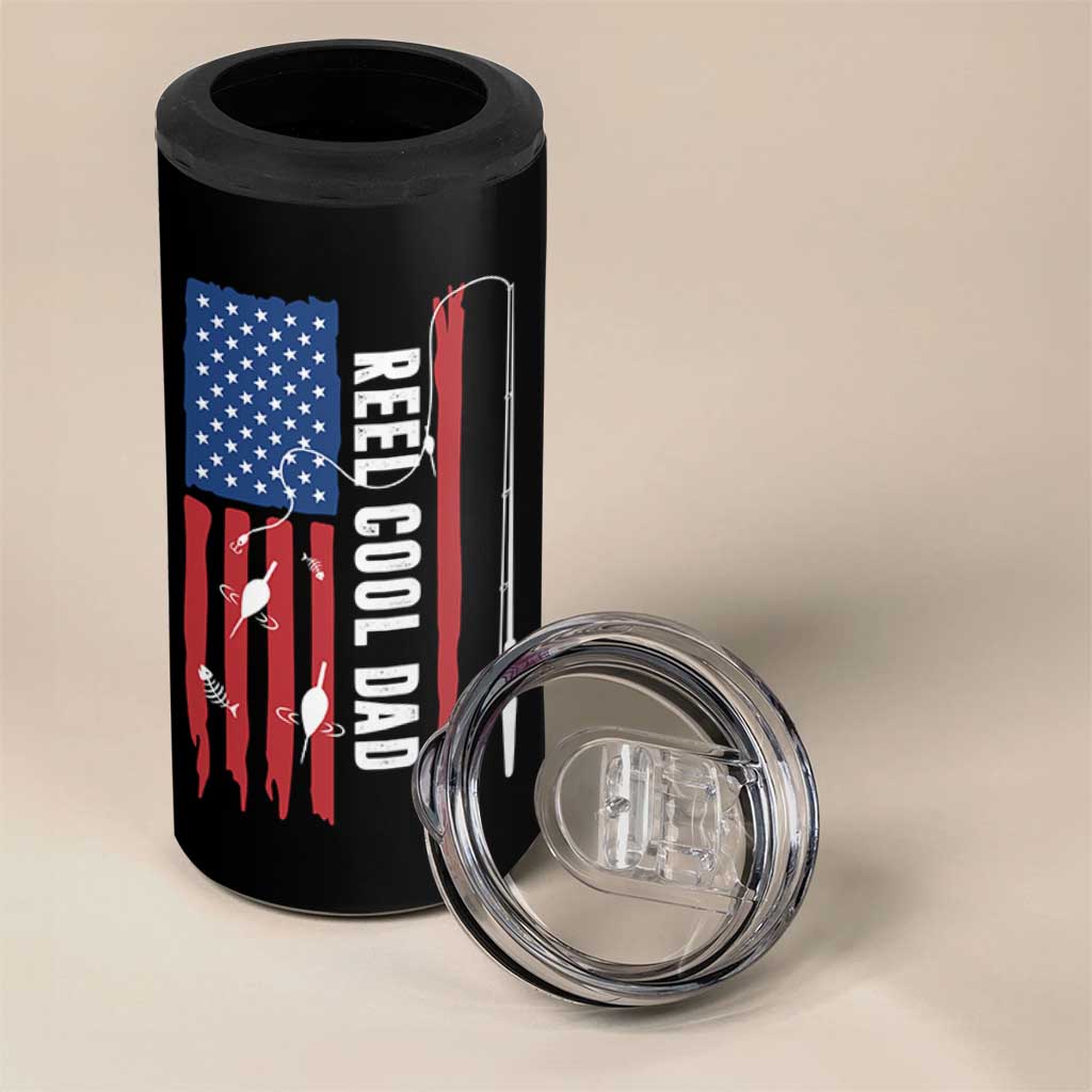 Fishing Gifts For Dad 4 in 1 Can Cooler Tumbler Reel Cool Dad US Flag Father's Day