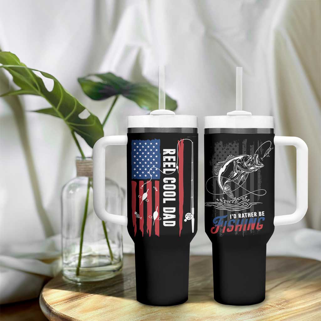 Fishing Gifts For Dad Tumbler With Handle Reel Cool Dad US Flag Father's Day