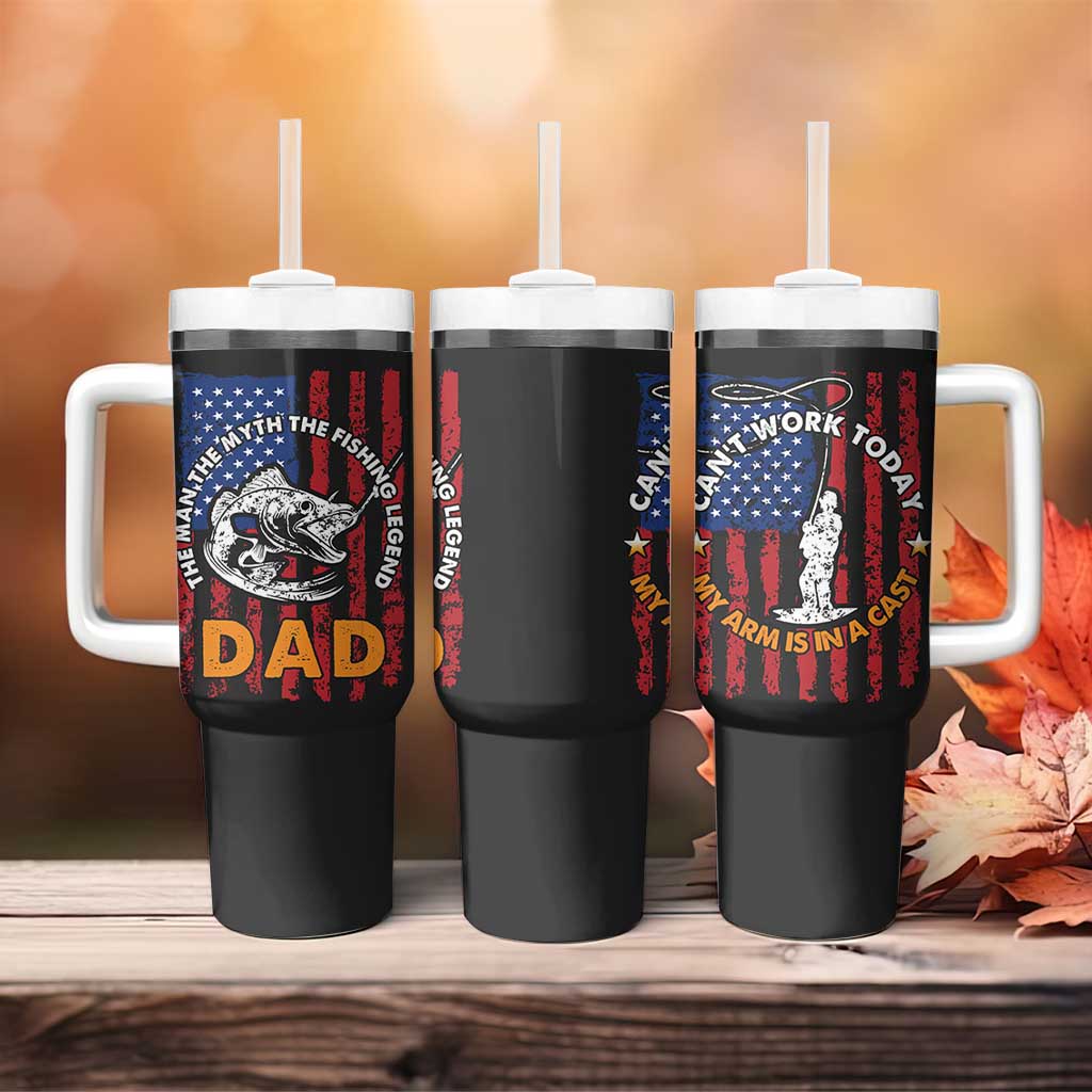 Funny Fishing Fathers Day Tumbler With Handle I Can't Work Today My Arm Is In A Cast Dad Gifts