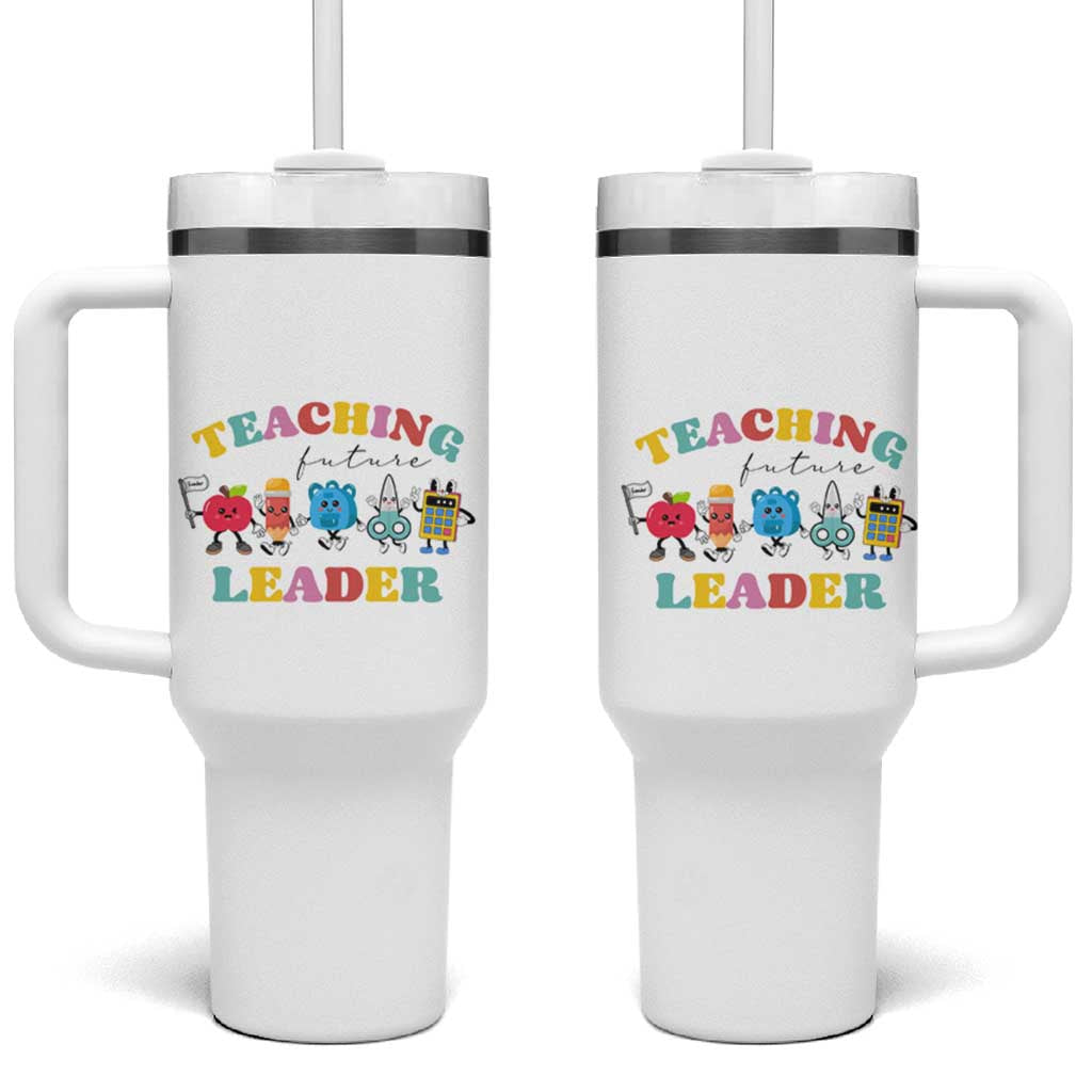 Teacher Tumbler With Handle Retro Teaching Future Leaders Groovy Teacher Back To School - Wonder Print Shop