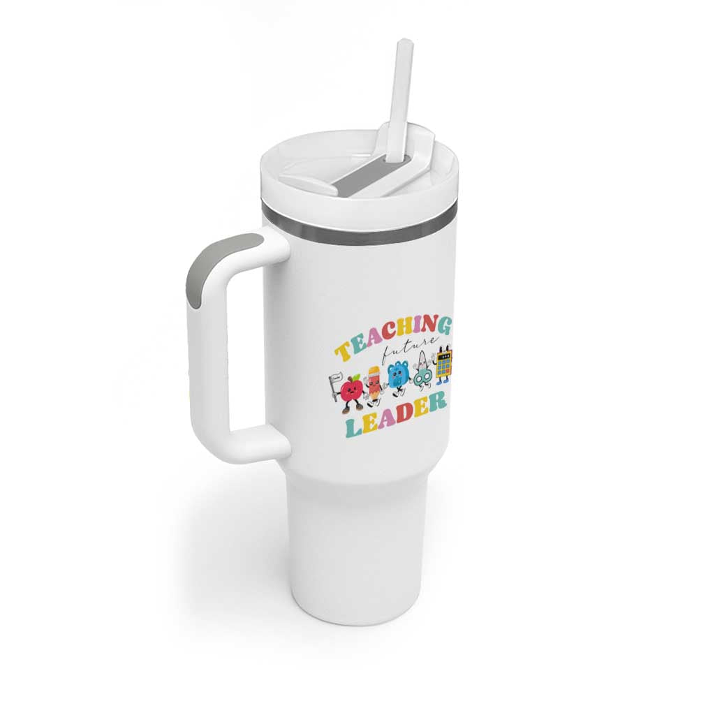 Teacher Tumbler With Handle Retro Teaching Future Leaders Groovy Teacher Back To School - Wonder Print Shop