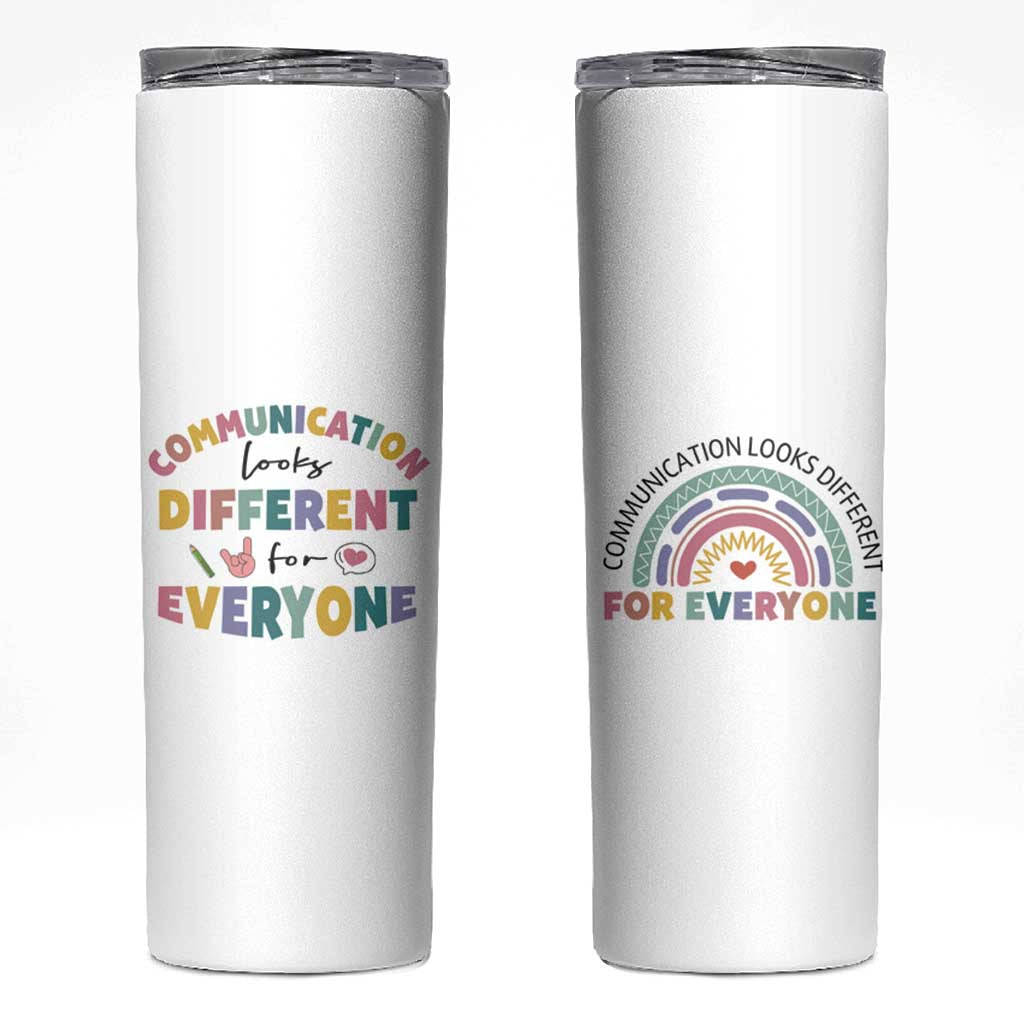 Special Education Teacher Skinny Tumbler Communication Looks Different For Everyone Autism Speech Therapy - Wonder Print Shop