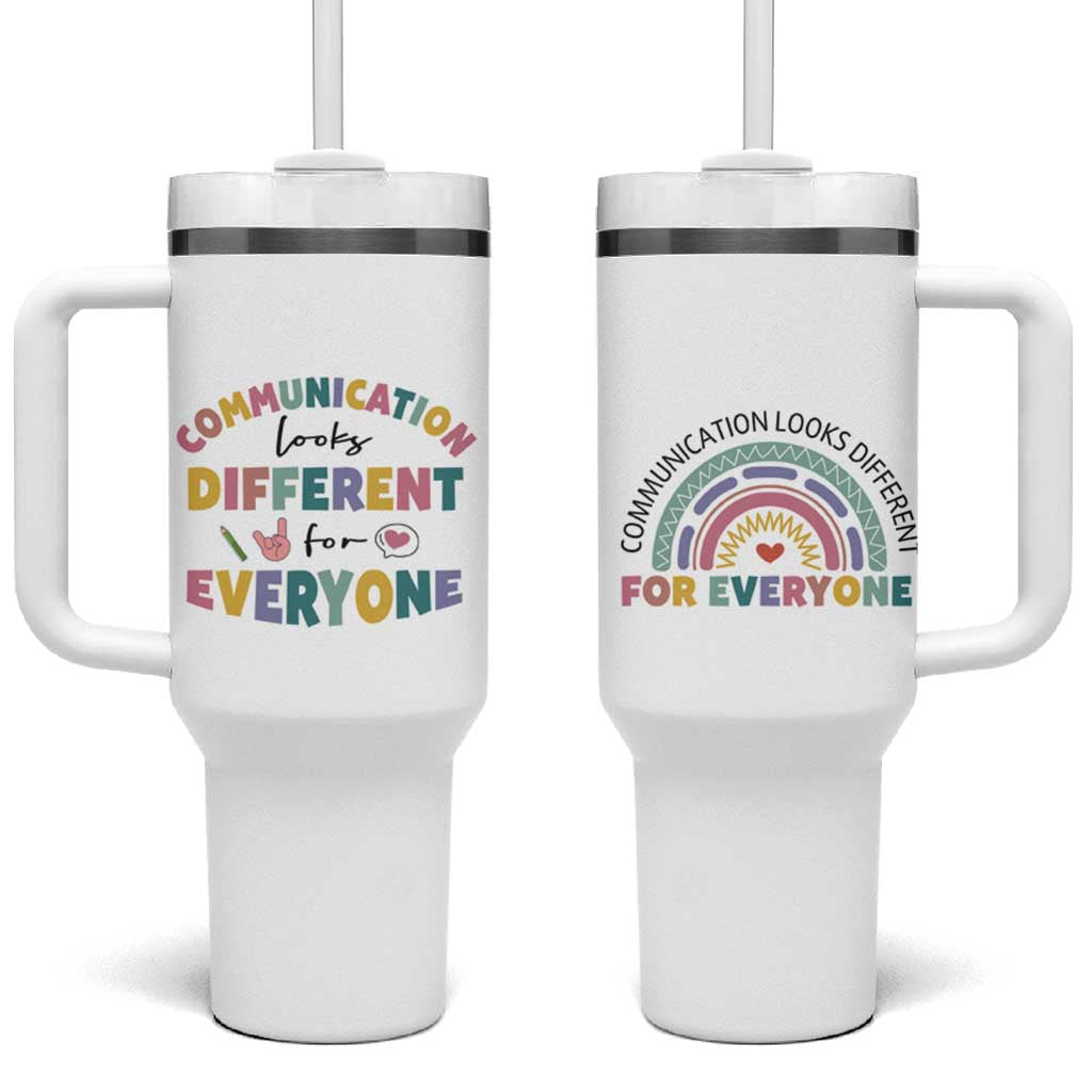 Special Education Teacher Tumbler With Handle Communication Looks Different For Everyone Autism Speech Therapy - Wonder Print Shop