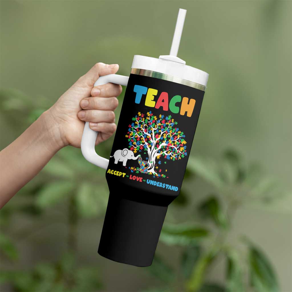 Autism Teacher Tumbler With Handle Accept Love Understand Cute Puzzle - Wonder Print Shop