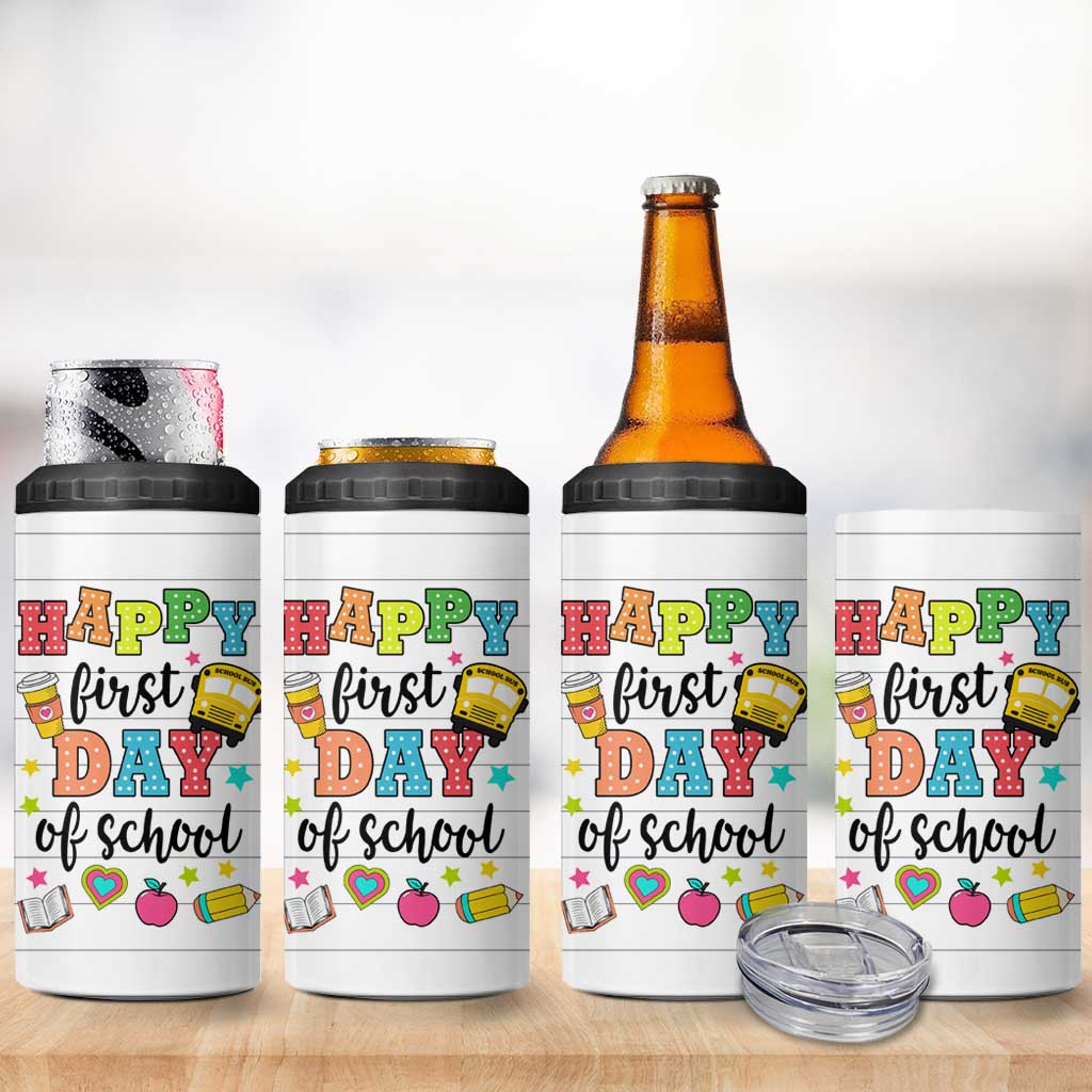 Teacher 4 in 1 Can Cooler Tumbler Happy First Day Of School - Wonder Print Shop