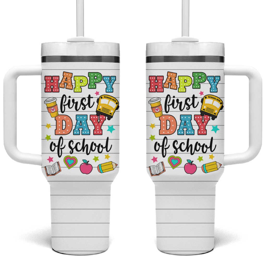 Teacher Tumbler With Handle Happy First Day Of School - Wonder Print Shop
