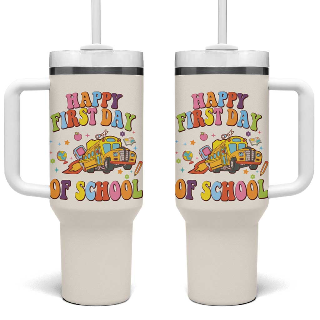 Teacher Gifts Tumbler With Handle Happy First Day Of School - Wonder Print Shop