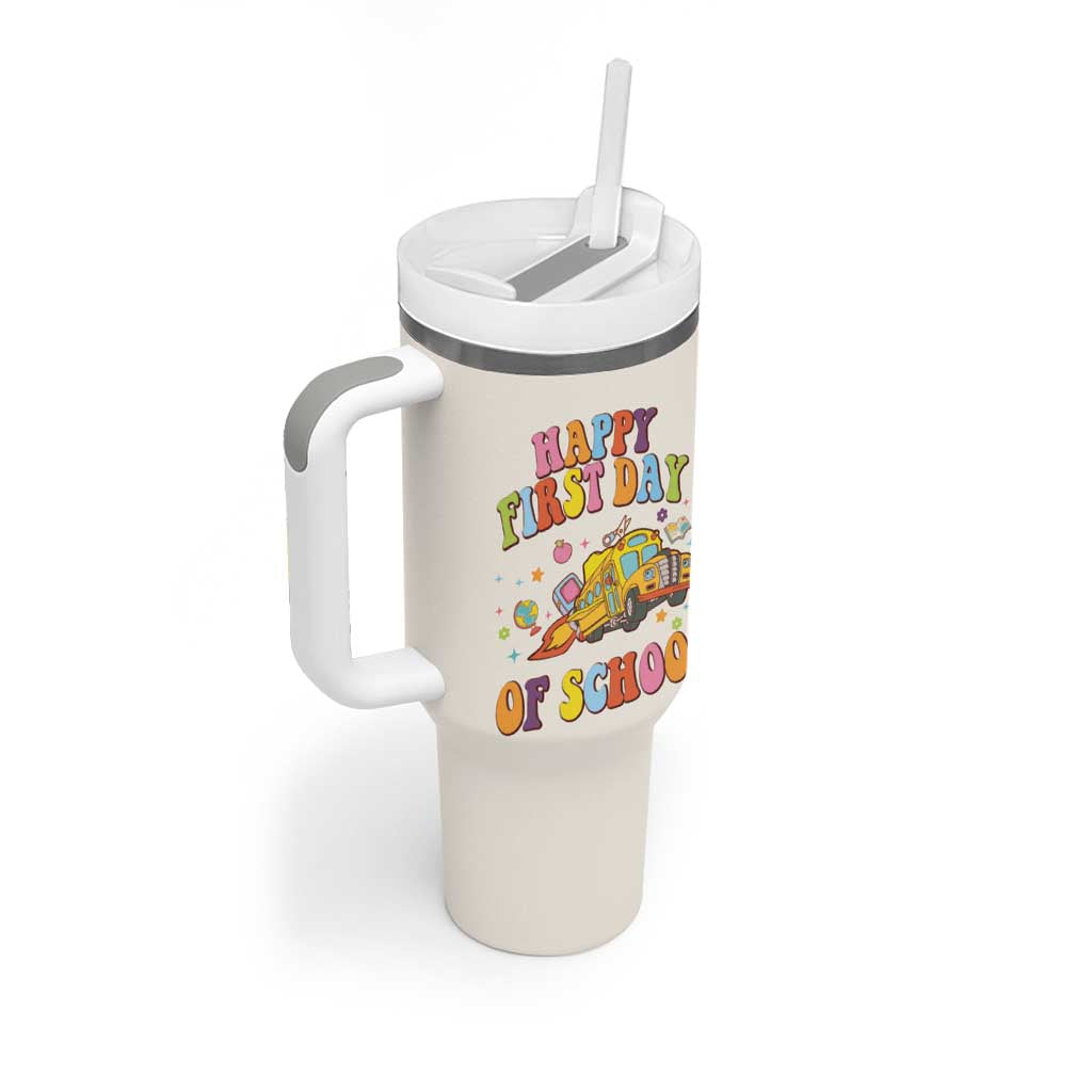 Teacher Gifts Tumbler With Handle Happy First Day Of School - Wonder Print Shop
