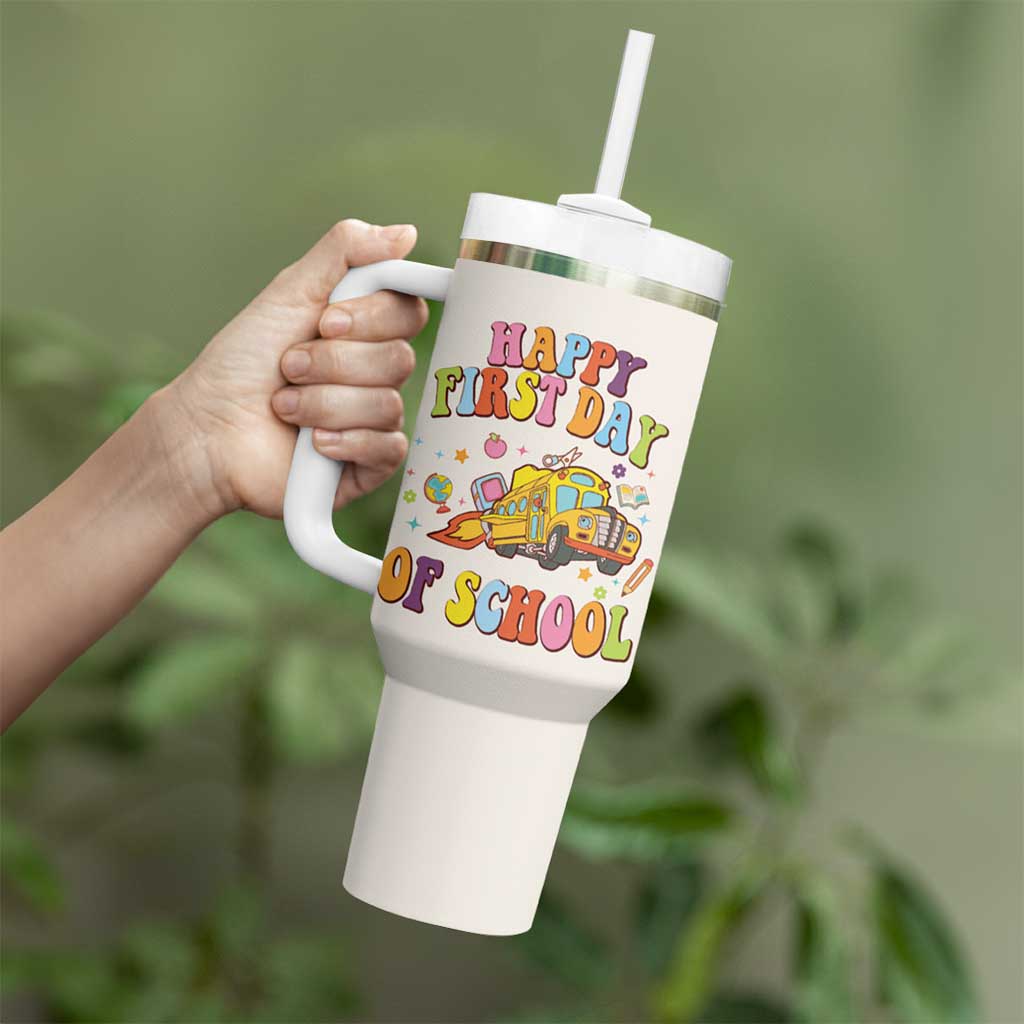 Teacher Gifts Tumbler With Handle Happy First Day Of School - Wonder Print Shop