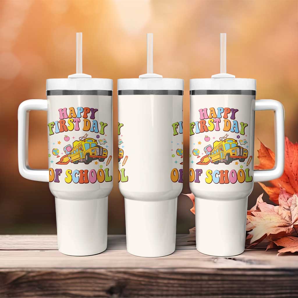 Teacher Gifts Tumbler With Handle Happy First Day Of School - Wonder Print Shop