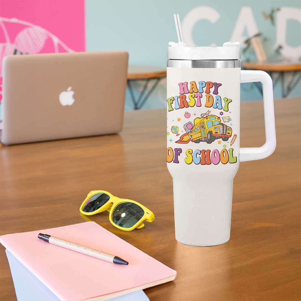 Teacher Gifts Tumbler With Handle Happy First Day Of School - Wonder Print Shop