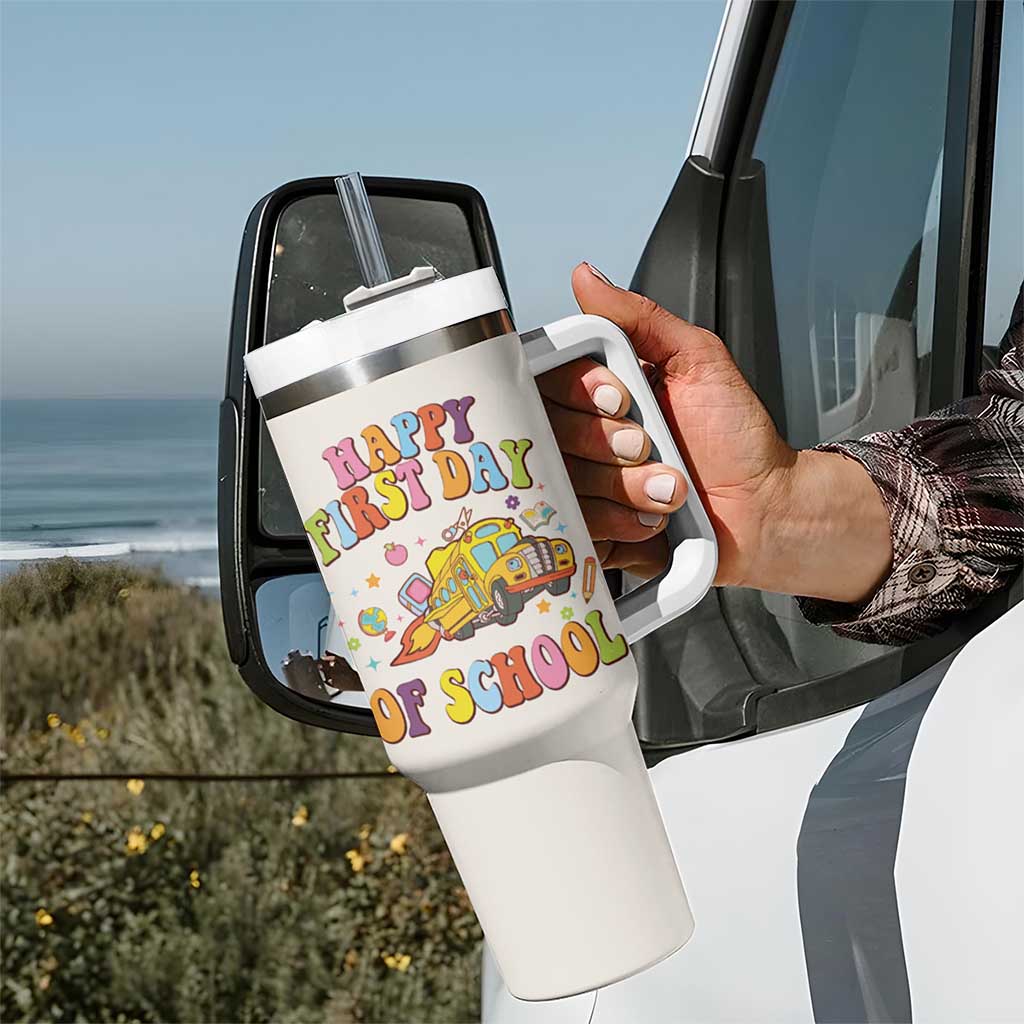 Teacher Gifts Tumbler With Handle Happy First Day Of School - Wonder Print Shop