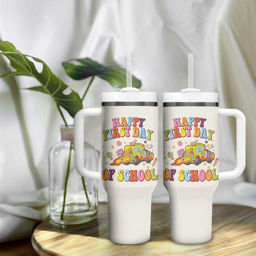 Teacher Gifts Tumbler With Handle Happy First Day Of School - Wonder Print Shop