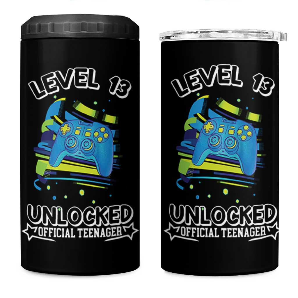 13th Birthday Gift 4 in 1 Can Cooler Tumbler Boys Level 13 Unlocked Official Teenager Gaming