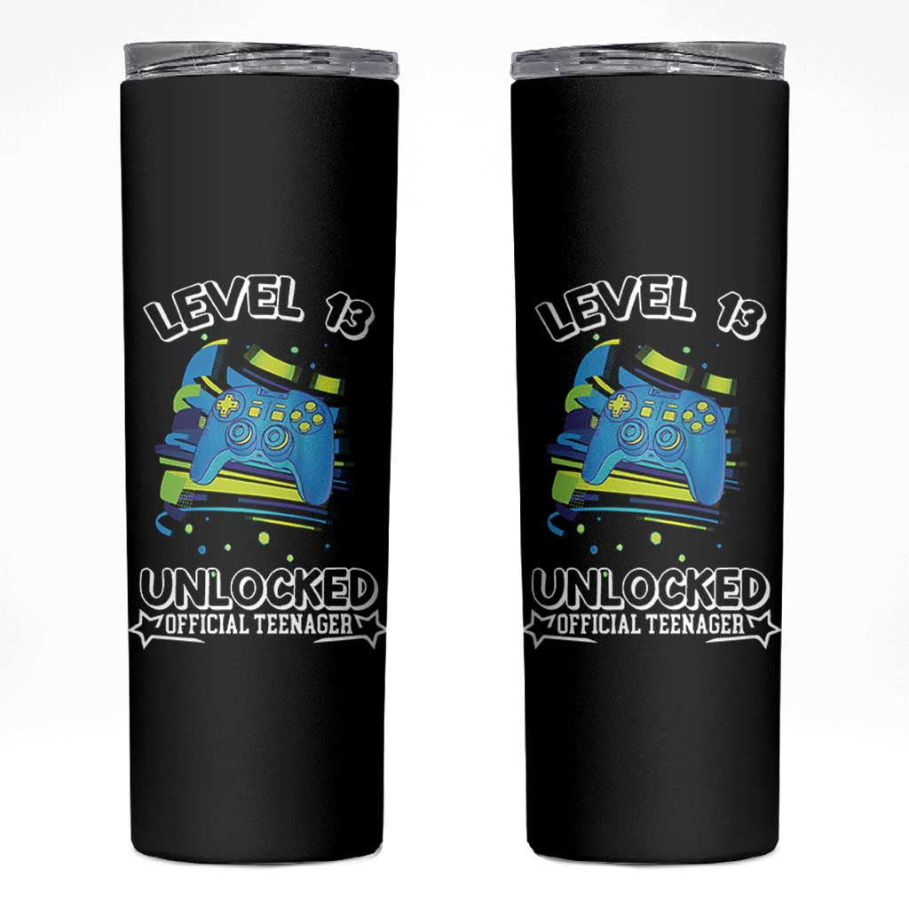 13th Birthday Gift Skinny Tumbler Boys Level 13 Unlocked Official Teenager Gaming