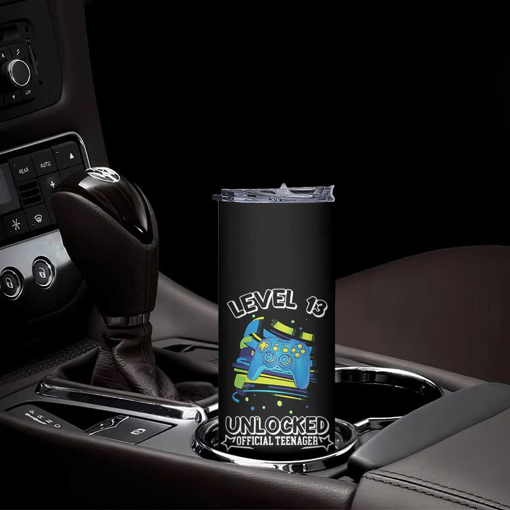 13th Birthday Gift Skinny Tumbler Boys Level 13 Unlocked Official Teenager Gaming