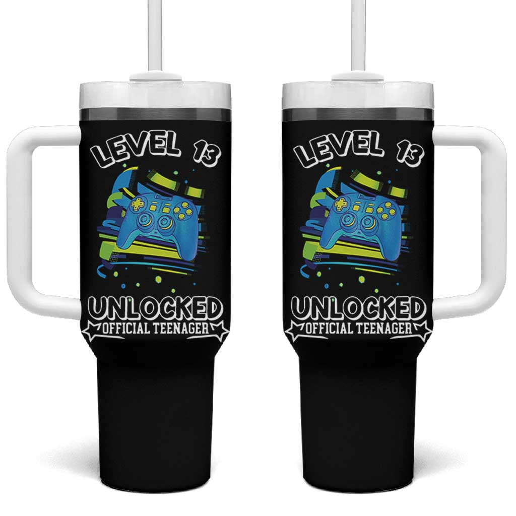 13th Birthday Gift Tumbler With Handle Boys Level 13 Unlocked Official Teenager Gaming