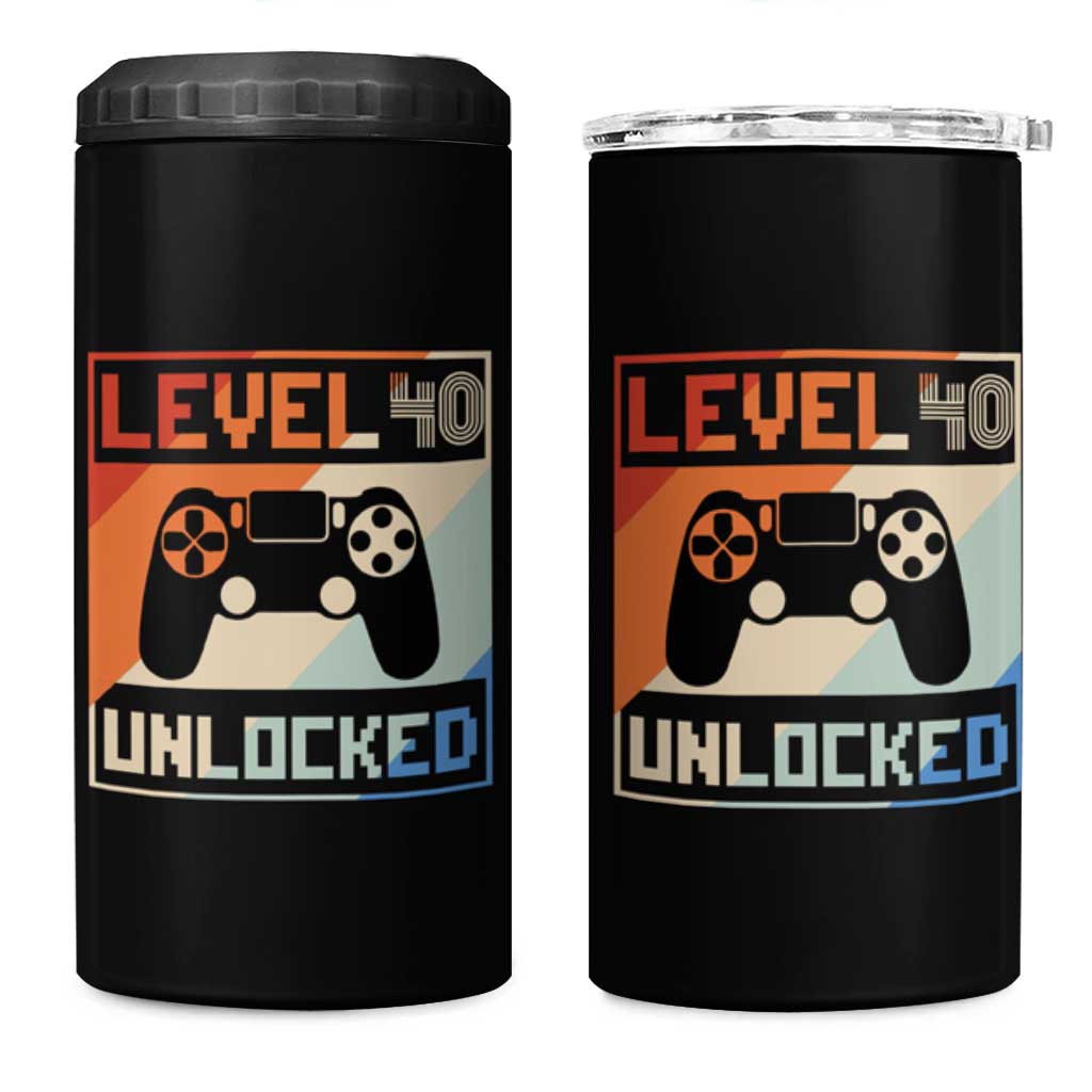 40th Birthday Gifts Vintage 4 in 1 Can Cooler Tumbler Level 40 Unlocked 1984 Video Game - Wonder Print Shop