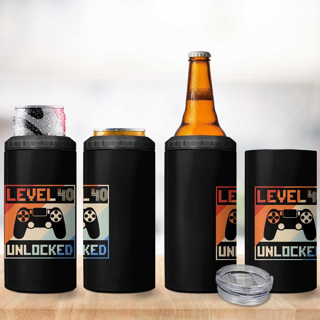 40th Birthday Gifts Vintage 4 in 1 Can Cooler Tumbler Level 40 Unlocked 1984 Video Game - Wonder Print Shop