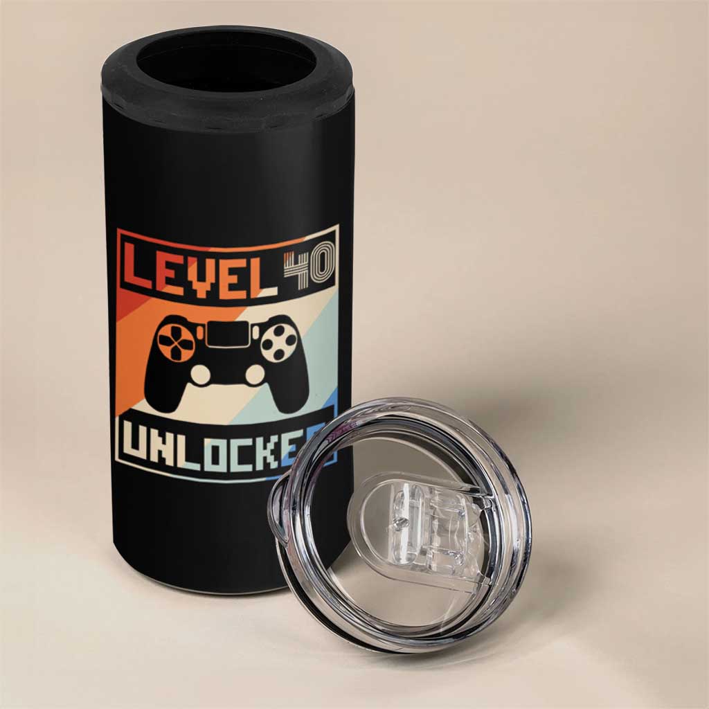 40th Birthday Gifts Vintage 4 in 1 Can Cooler Tumbler Level 40 Unlocked 1984 Video Game - Wonder Print Shop