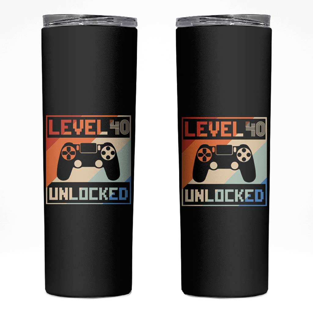 40th Birthday Gifts Vintage Skinny Tumbler Level 40 Unlocked 1984 Video Game - Wonder Print Shop
