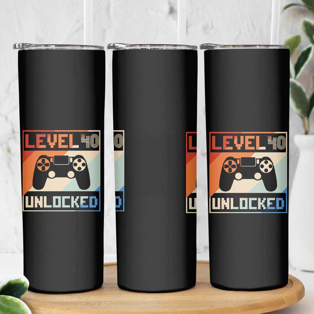 40th Birthday Gifts Vintage Skinny Tumbler Level 40 Unlocked 1984 Video Game - Wonder Print Shop