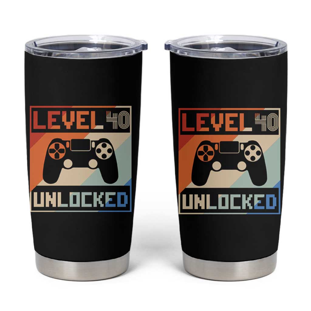 40th Birthday Gifts Vintage Tumbler Cup Level 40 Unlocked 1984 Video Game - Wonder Print Shop
