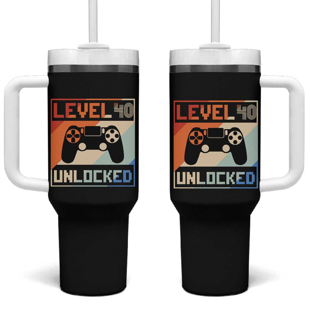 40th Birthday Gifts Vintage Tumbler With Handle Level 40 Unlocked 1984 Video Game - Wonder Print Shop