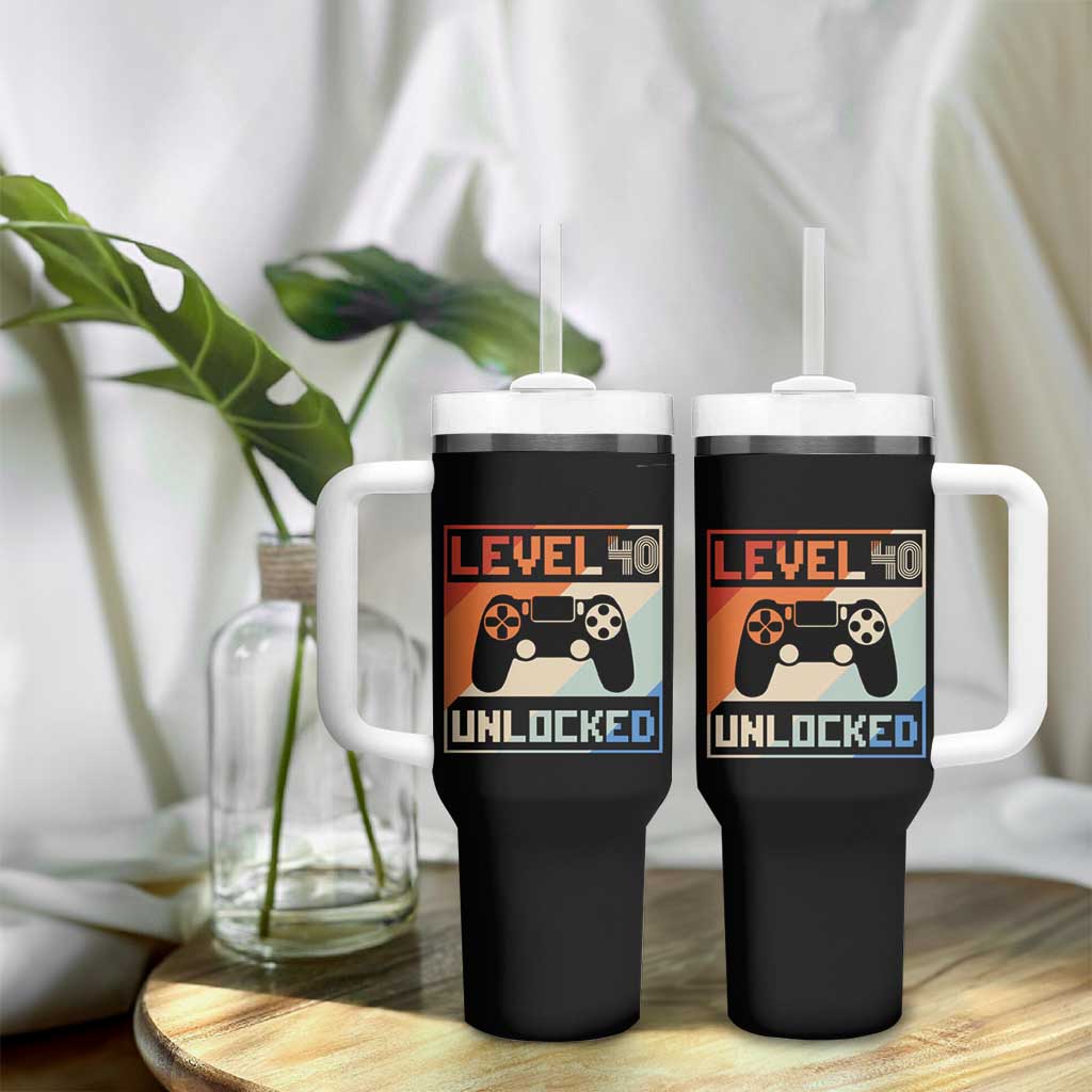 40th Birthday Gifts Vintage Tumbler With Handle Level 40 Unlocked 1984 Video Game - Wonder Print Shop