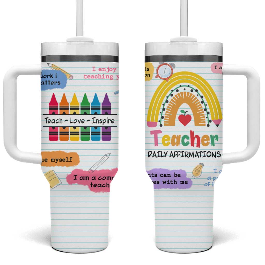 Teacher Tumbler With Handle Positive Daily Affirmations Cup, Inspirational, Sobriety, Motivational Gifts - Wonder Print Shop