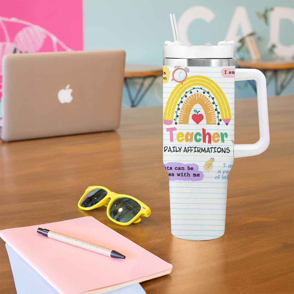 Teacher Tumbler With Handle Positive Daily Affirmations Cup, Inspirational, Sobriety, Motivational Gifts - Wonder Print Shop