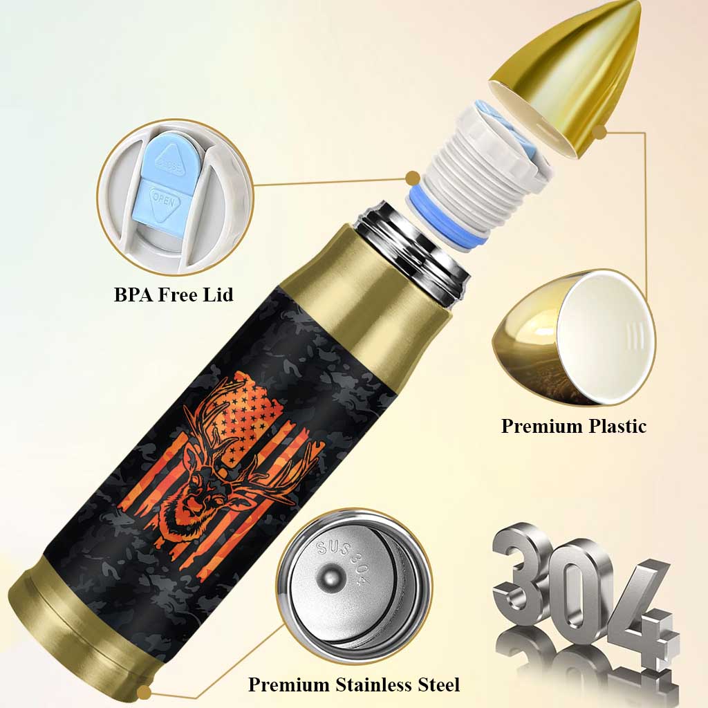 Deer Hunting Bullet Tumbler I'd Rather Be In the Woods Camo American Flag