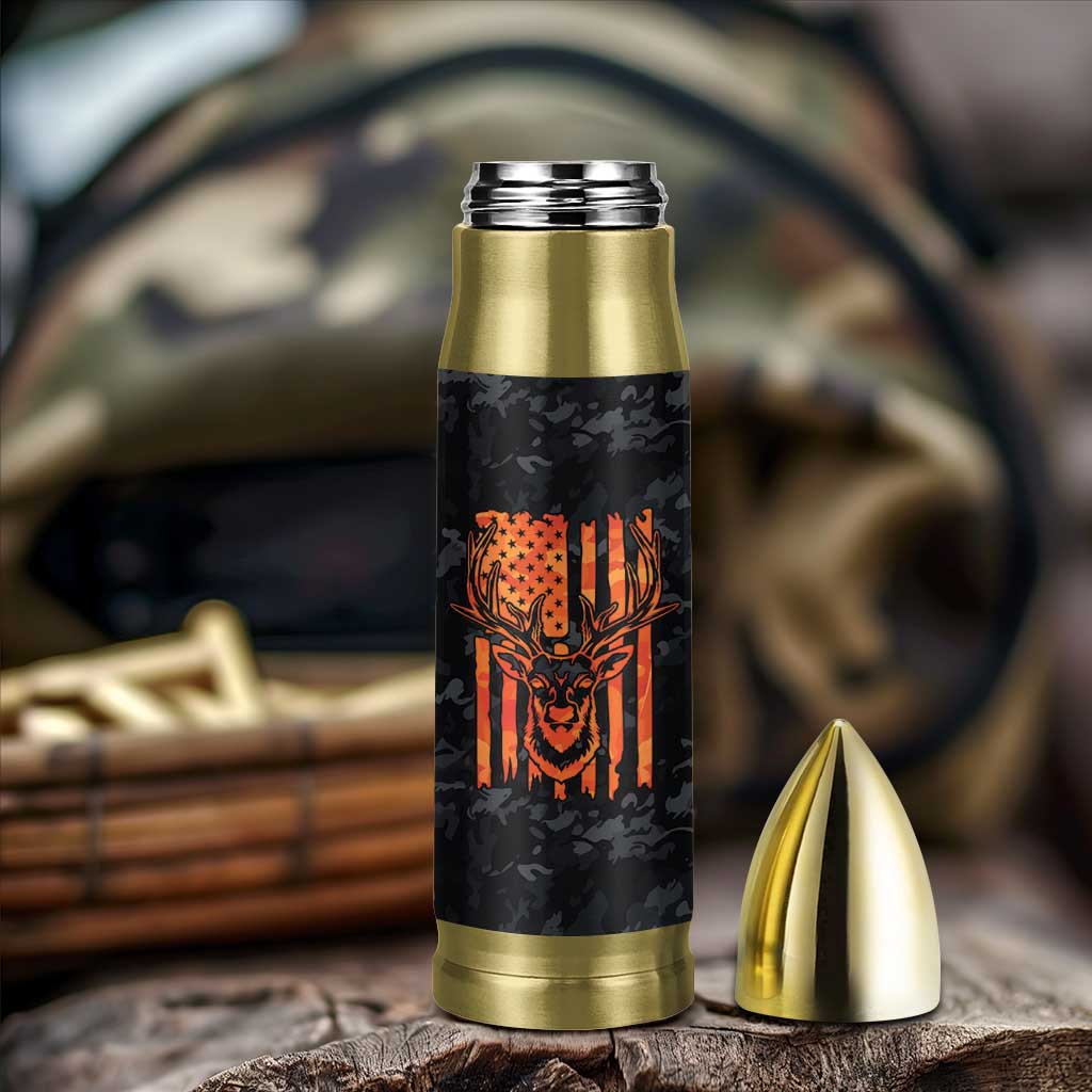 Deer Hunting Bullet Tumbler I'd Rather Be In the Woods Camo American Flag