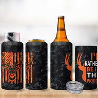 Deer Hunting 4 in 1 Can Cooler Tumbler I'd Rather Be In the Woods Camo American Flag